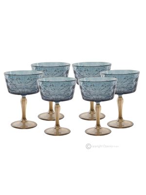 Set of 6 authentic hand-painted champagne glasses made of quality glass.