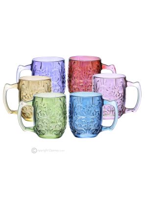 Set of 6 authentic modern hand painted mugs in premium quality glass.