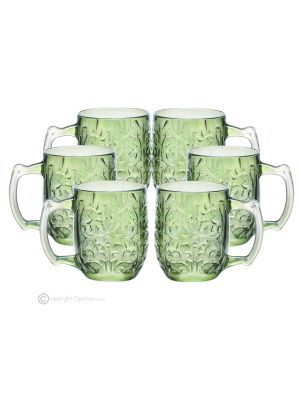 Set of 6 authentic modern hand painted mugs in premium quality glass.