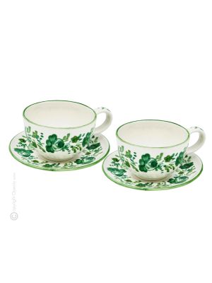 TAZZE FIORACCIO set breakfast cereal cups with saucers Castelli ceramic authentic handmade Abruzzo Made in Italy