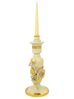 PORTACANDELE ROSETTA Candle Holders Candlestick Ceramic Artistic Baroque 24k Gold Made Italy