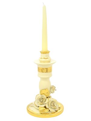 PORTACANDELE ROSETTE Candle Holders Candlestick Ceramic Artistic Baroque 24k Gold Made Italy