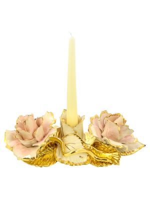 Candle stick holder - Living room décor - Double pink big roses