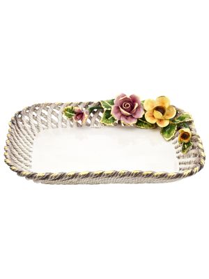CENTROTAVOLA DUCALE Centerpiece Tray Bowl Ceramic Creations Baroque 24k Gold Made Italy-Brown