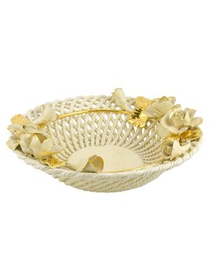 CENTROTAVOLA ROSETO Centerpiece Bowl Ceramic Artistic Creations Baroque 24k Gold Made Italy-Green