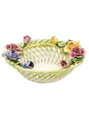 CENTROTAVOLA ROSE Centerpiece Bowl Ceramic Artistic Creations Baroque 24k Gold Made Italy-Cream-Gold