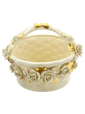 CENTROTAVOLA CESTO Centerpiece Bowl Ceramic Artistic Creations Baroque 24k Gold Made Italy-Cream-Gold