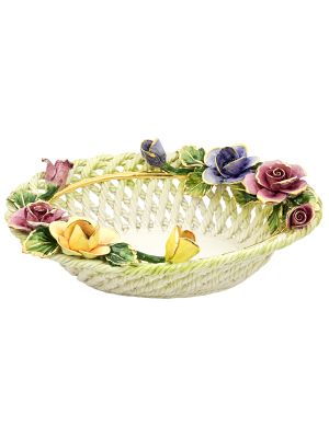 CENTROTAVOLA ROSEO Centerpiece Basket Bowl Ceramic Creations Baroque 24k Gold Made Italy-Green
