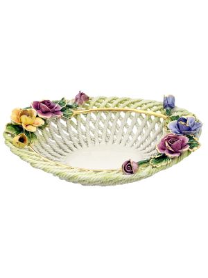 CENTROTAVOLA ROSATO Centerpiece Bowl Ceramic Artistic Creations Baroque 24k Gold Made Italy-Green