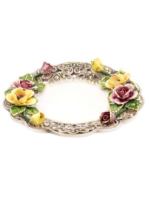 CENTROTAVOLA PIATTO Centerpiece Tray Dish Ceramic Creations Baroque 24k Gold Made Italy-Brown