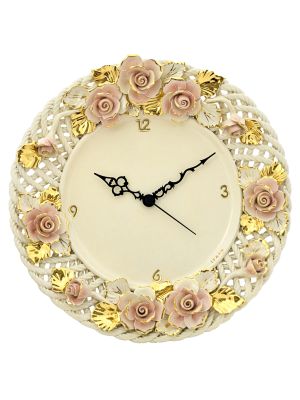 OROLOGIO ROSE Wall Clock Artistic Creations Ceramic Baroque Style 24k Gold Made in Italy