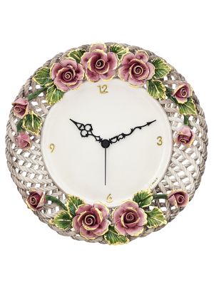 OROLOGIO ROSA Wall Clock in Baroque style ceramic, handcraft handmade hand painted authentic Made in Italy