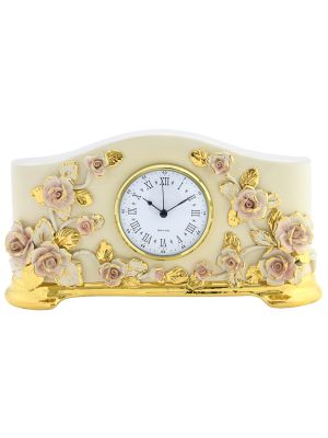 TABLE CLOCK Stand clock Baroque style artistic ceramic with 24k gold color Made in Italy
