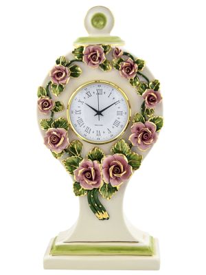 OROLOGIO ROSETTE Table Clock Stand Clock Artistic Ceramic Baroque 24k Gold Made Italy-Green