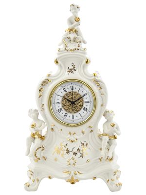 OROLOGIO AMORINI TABLE CLOCK Stand clock Baroque style artistic ceramic with 24k gold color Made in Italy