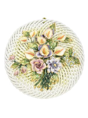 PIATTO CALLA Wall Plate Decorative Dish Hanging Ceramic Baroque 24k Gold Made Italy-Green