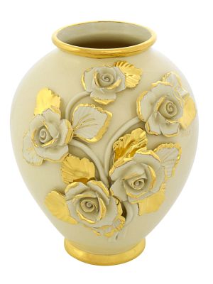 VASO BRIO ROSE Vase Ceramic Artistic Creations Baroque Style 24k Gold Decor Made Italy-Cream-Gold