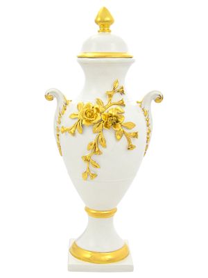 VASO NOBILE ROSE Vase Ceramic Artistic Creations Baroque Style 24k Gold Decor Made Italy-White-Gold
