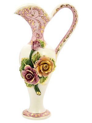 VASO ANFORA ROSE Vase Ceramic Artistic Creations Baroque Style 24k Gold Decor Made Italy-Multicolor--Gold
