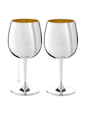 CALICI BALLON GLASSES Set 2 Globlet Glasses Special Gold Silver Plated Handmade Made in Italy