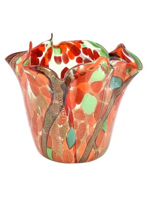 FAZZOLETTO MACCHIE FILI NERI Murano Glass Vase Bowl Gold Leaf Venice Made in Italy