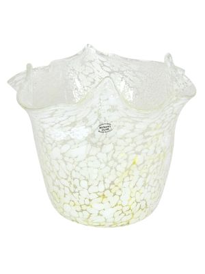 FAZZOLETTO MACETE MURRINE Murano Glass Vase Bowl Silverleaf Murrine Venice Made Italy-White