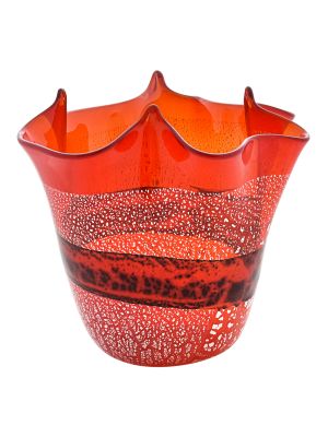 HANDKERCHIEF SILVER BAND Centerpiece Murano Glass Vase Bowl Silverleaf Venice Made Italy