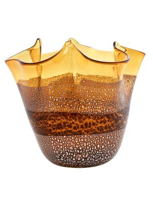 FAZZOLETTO FASCIA ARGENTO Centerpiece Murano Glass Vase Bowl Silverleaf Venice Made Italy-Yellow