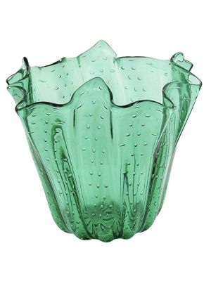FAZZOLETTO BOLLE Centerpiece Murano Glass Vase Bowl Venice Made in Italy Handcraft -Green