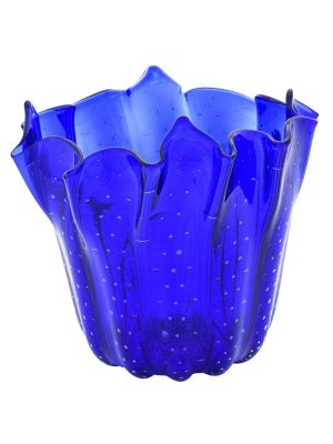 FAZZOLETTO BOLLE Centerpiece Murano Glass Vase Bowl Venice Made in Italy Handcraft -Blue