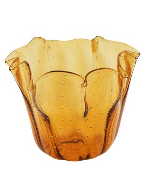 FAZZOLETTO BOLLE Centerpiece Murano Glass Vase Bowl Venice Made in Italy Handcraft -Yellow
