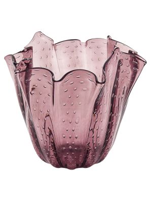 FAZZOLETTO BOLLE Centerpiece Murano Glass Vase Bowl Venice Made in Italy Handcraft -Pink