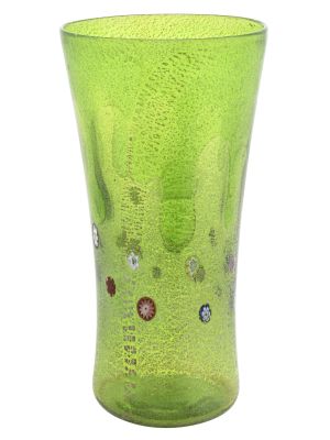 VASO GOCCIA Vase authentic Murano blown glass with Murrine and 925 silver leaf Made Italy