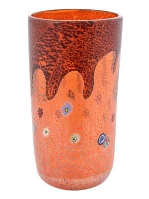 VASO GOCCIA Vase authentic Murano blown glass with Murrine and 925 silver leaf Made Italy