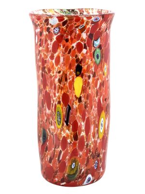 VASO ARGENTO MACETE Murano Vase Glass Silverleaf Murrine Decor Venice Made Italy Handmade-Red