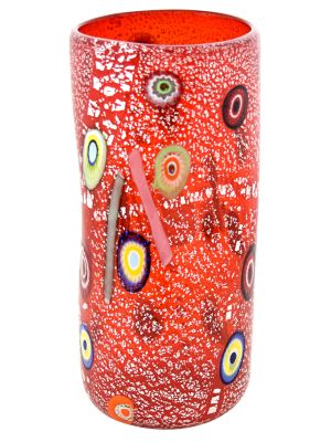 VASO ARGENTO MURRINE Murano Vase Glass Silverleaf Murrine Decor Venice Made Italy Handmade-Red