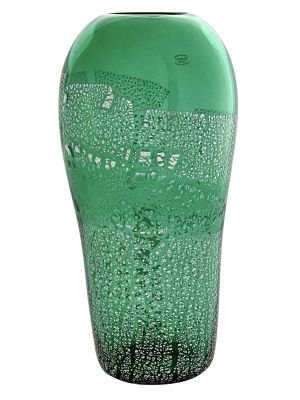 VASO ALTO FASCIA ARGENTO Murano Vase Glass Silverleaf Venice Made Italy Handmade-Green