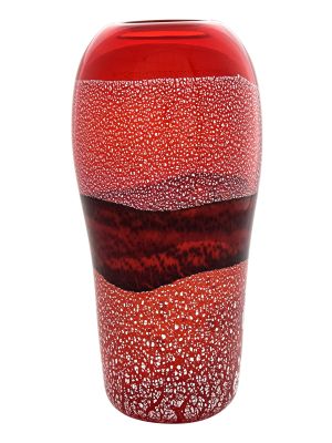 VASO ALTO FASCIA ARGENTO Murano Vase Glass Silverleaf Venice Made Italy Handmade-Red