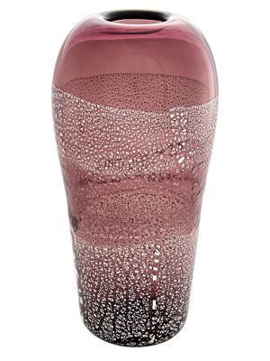 VASO ALTO FASCIA ARGENTO Murano Vase Glass Silverleaf Venice Made Italy Handmade-Pink