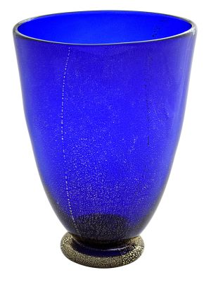 VASO COPPA ORO Murano Vase Glass Gold Leaf Decor Venice Made in Italy Handmade-Blue-Gold