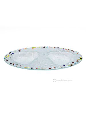 DROPS – Artistic glass tray, handcrafted design with heart-shaped decorations, handmade