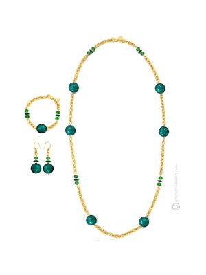 PARURE WENDY jewellery set necklace bracelet earrings handmade pearls in Murano-Venice glass with silver 925 authentic Made in Italy