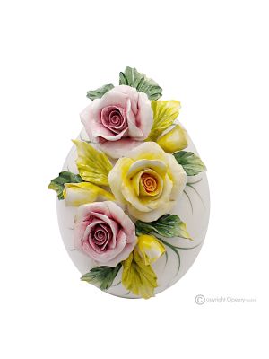 UOVO ROSE – Centerpiece table decoration with flowers, fine Capodimonte ceramic