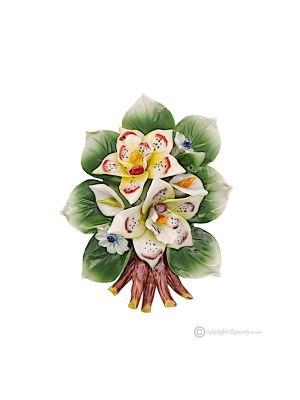 ORCHIDS - Hanging flower branch, fine Capodimonte porcelain, handmade
