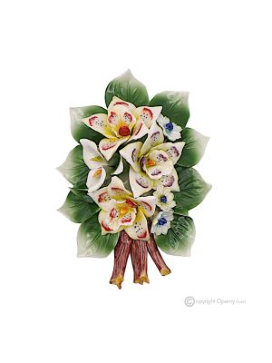 ORCHIDS - Wall flower branch, fine Capodimonte porcelain, handmade