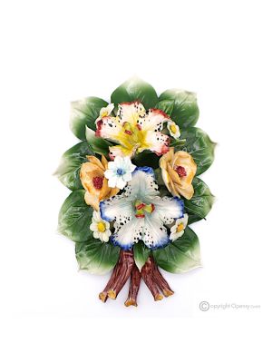 ROSE ORCHIDS Hanging vine for wall, fine Capodimonte porcelain, handmade