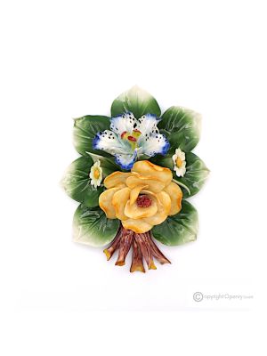 ROSE ORCHIDS - Wall flower branch, fine Capodimonte porcelain, handmade