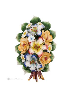 ROSE ORCHIDS - Wall flower branch, fine Capodimonte porcelain, floral design