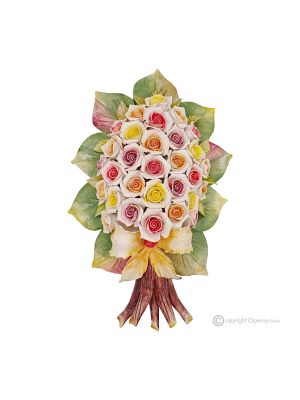 ROSELLINE - Wall floral branch, Capodimonte ceramic, high quality