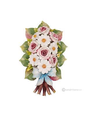 ROSES AND DAISIES - Wall floral branch, Capodimonte ceramic, high quality